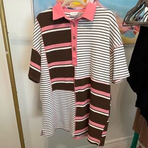 Fantastic Fawn Womens Dress button down with Pink and Brown Stripes large